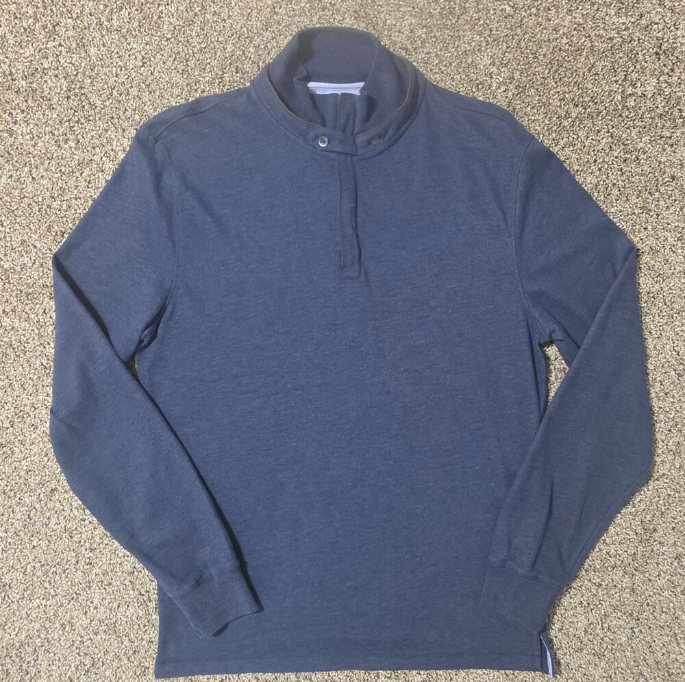 Massimo Dutti Mens XL Blue 1/4 Zip High Neck Pullover Sweater Cotton Blend